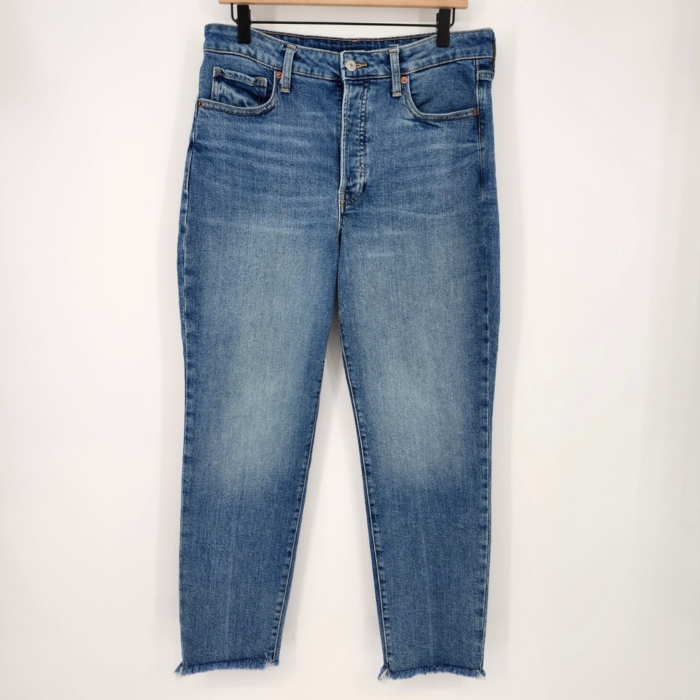 Old Navy Women OG Straight Jeans Size 12 Medium Wash Denim High Rise Button Fly - Picture 2 of 7